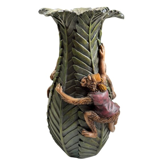 Cedar Creek Palm Vase Monkeys Bellhop Bananas Exotic Decor Jungle Tree Leaf - Picture 1 of 11
